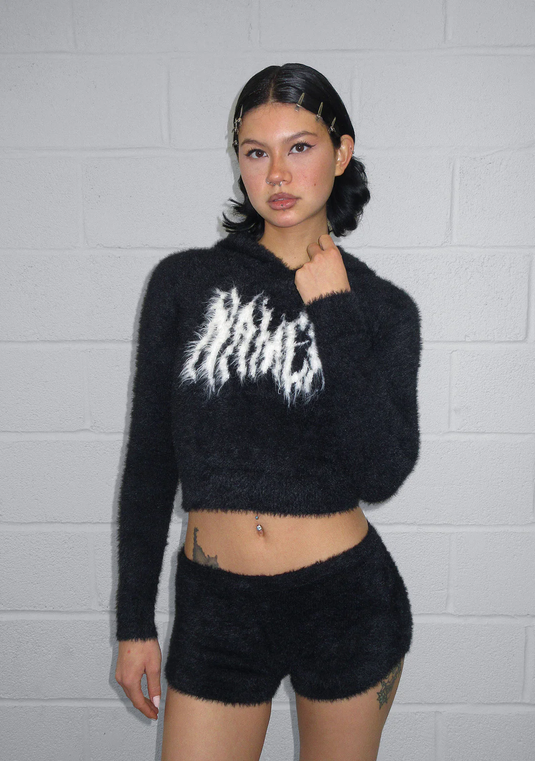 BITTERSWEET FLUFFY KNIT MICRO HOTPANT SHORTS BLACK - Image 6