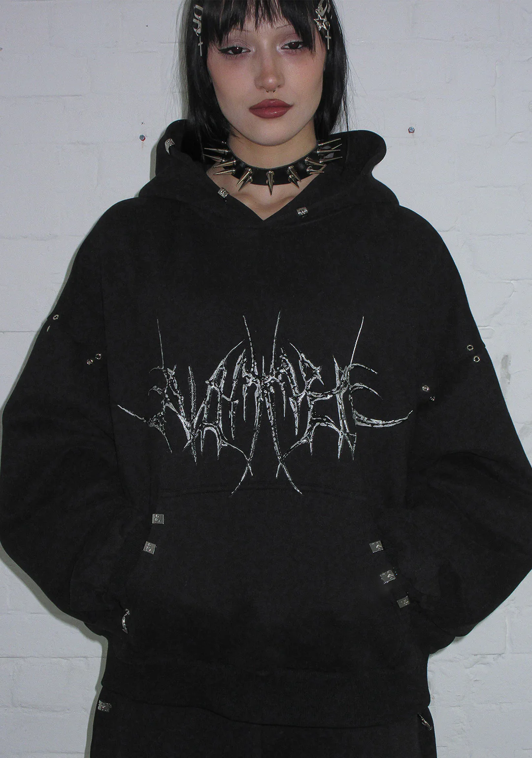 DESTROY CHROME PIERCED HOODIE BLACK - Image 3