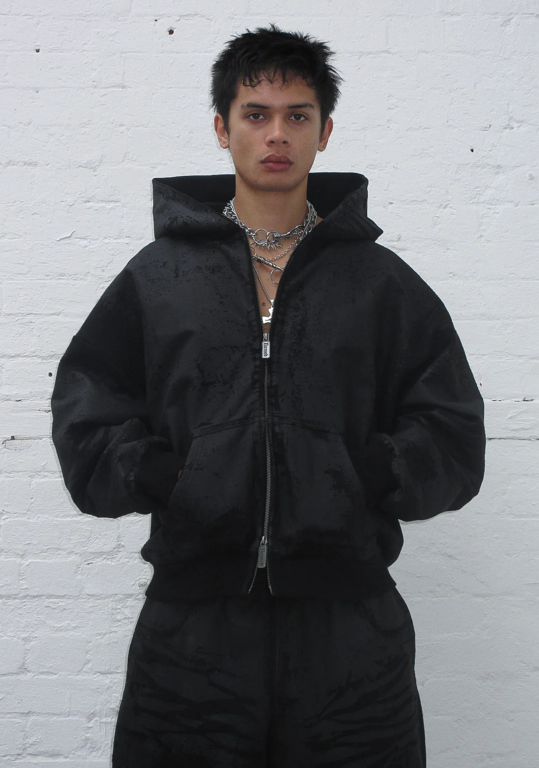 FAITHFUL LEATHER EFFECT ZIP HOODIE BLACK - Image 2
