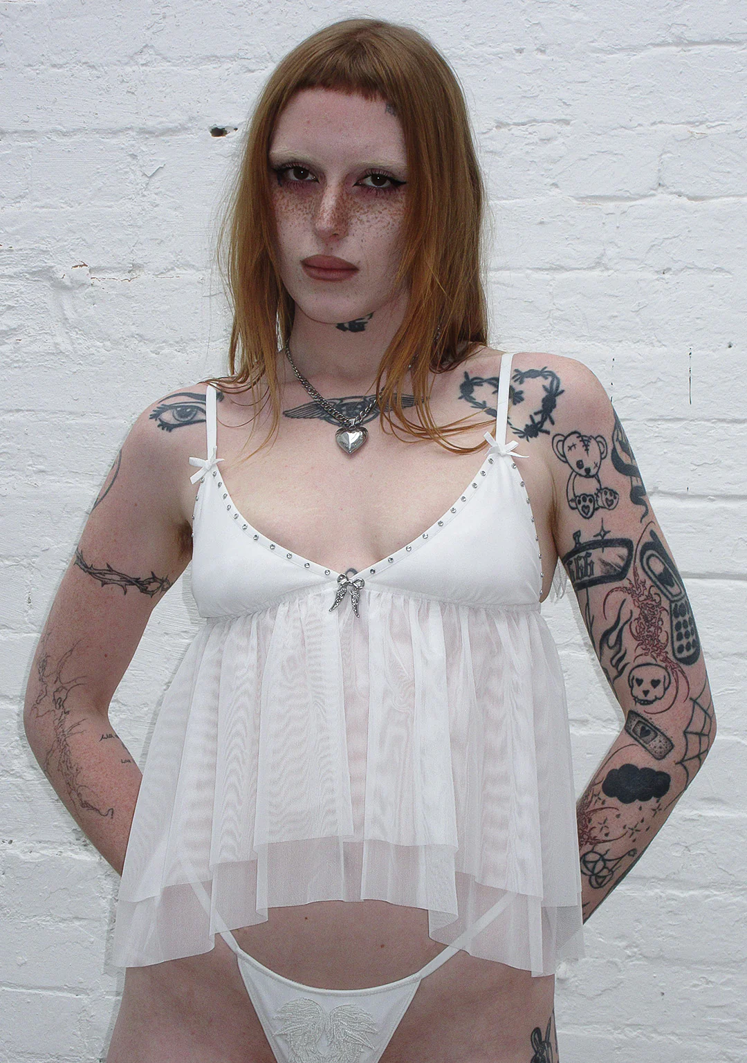 FALLEN SHEER MESH WINGS CAMI TOP WHITE - Image 2