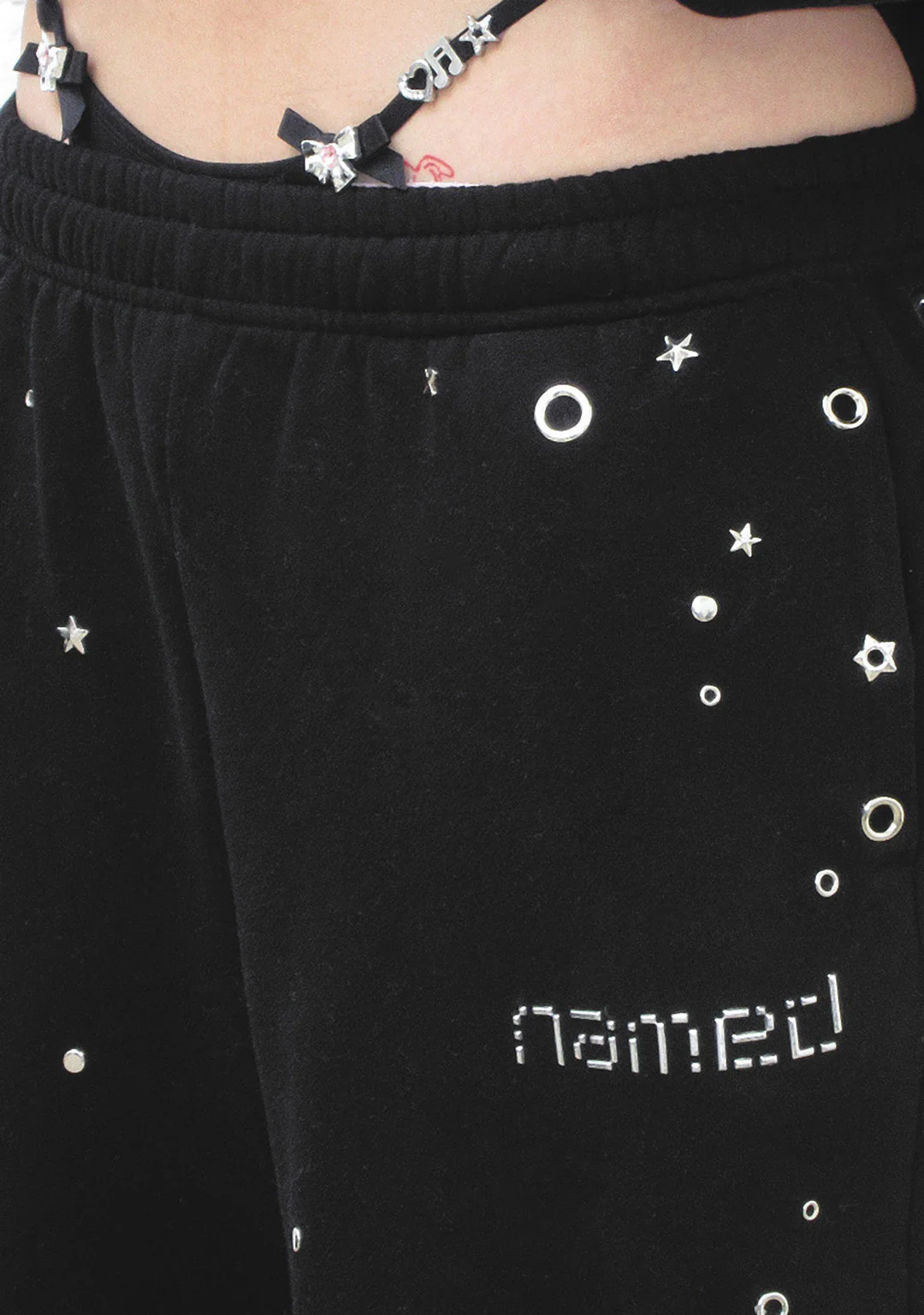 GLITCH EYELET OVERSIZED SWEATPANTS BLACK - Image 5