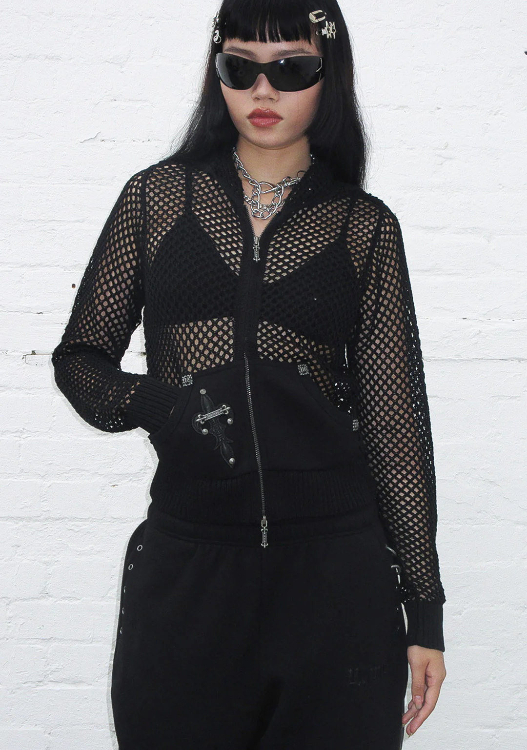 MIDNIGHT MESH KNIT HOODIE BLACK - Image 2