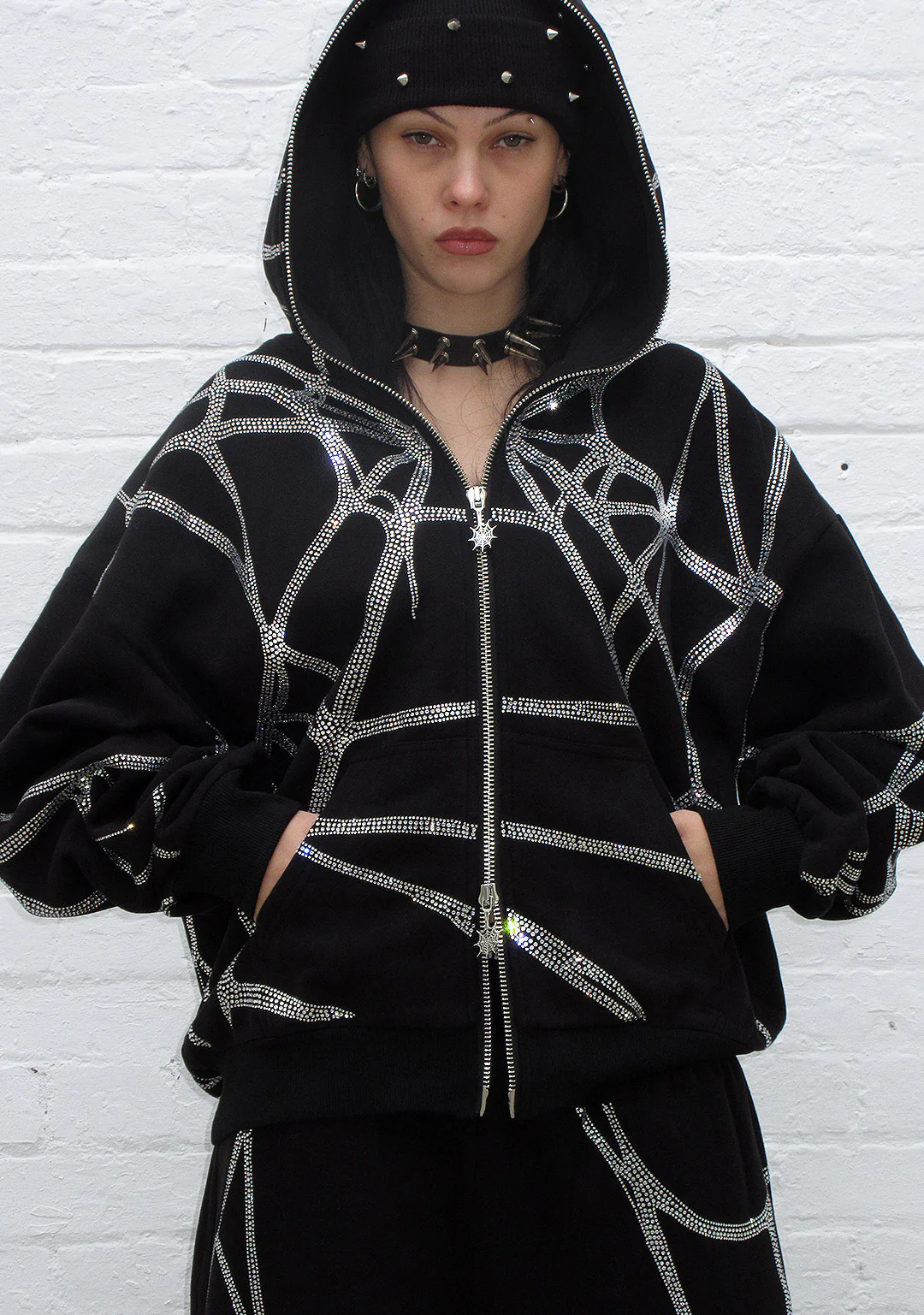 POISON RHINESTONE ZIP HOODIE BLACK - Image 2