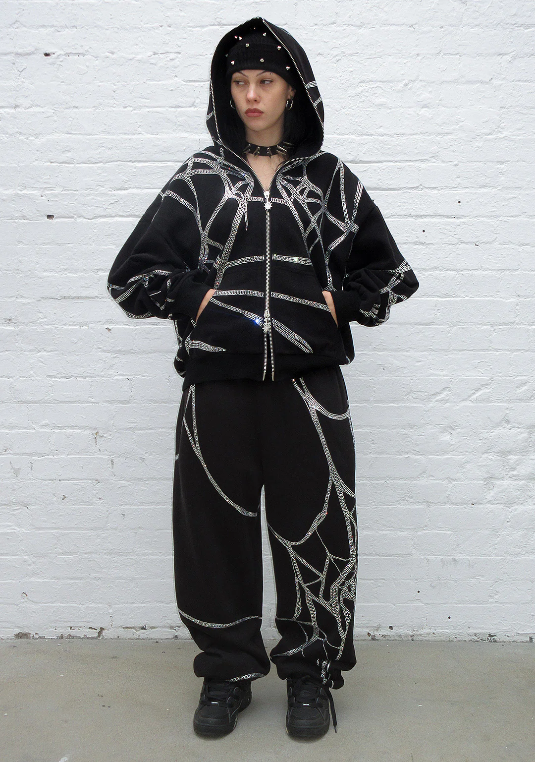POISON RHINESTONE ZIP HOODIE BLACK - Image 4