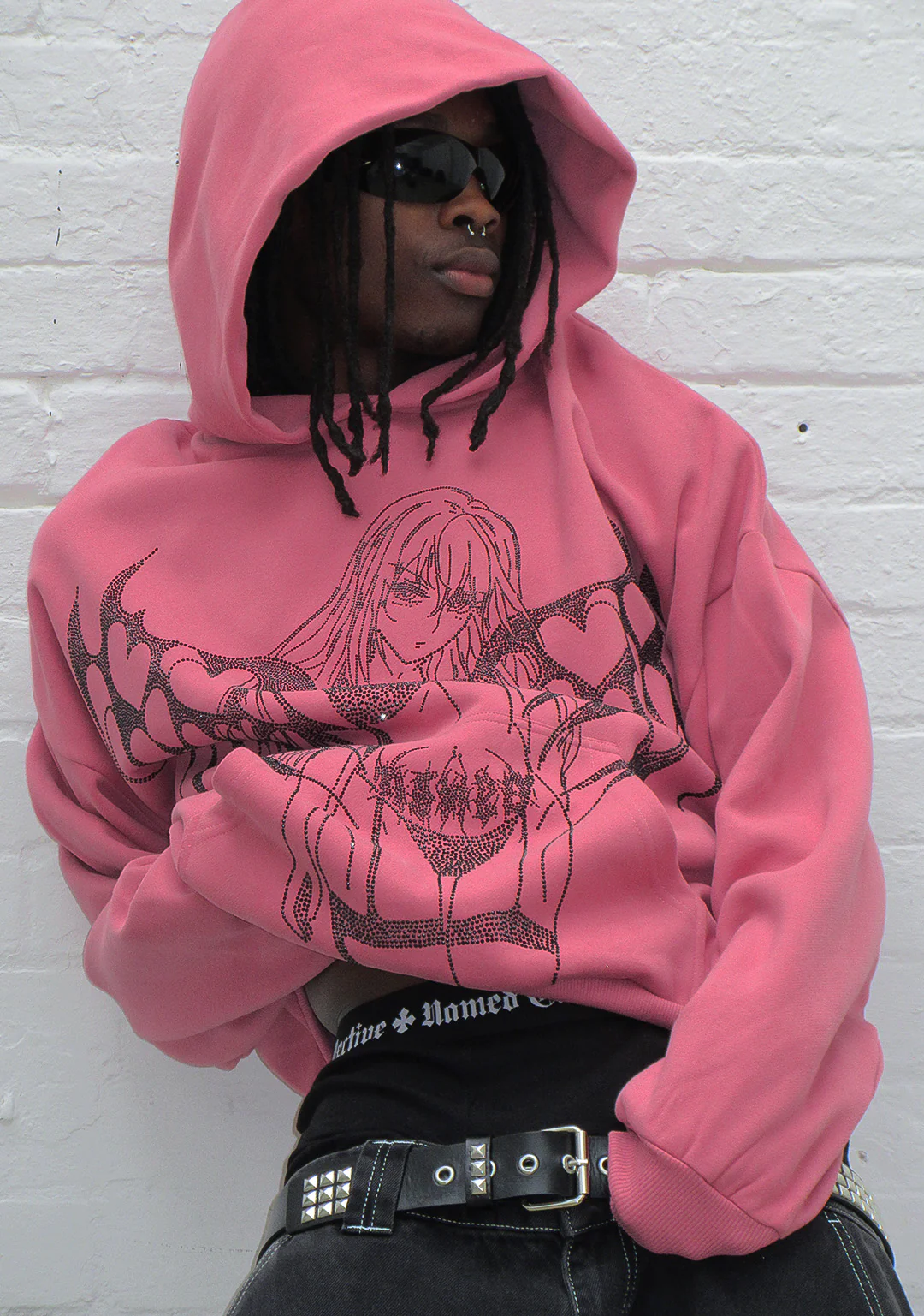 STRANGERS RHINESTONE ANGEL PULLOVER HOODIE DUSKY PINK - Image 2