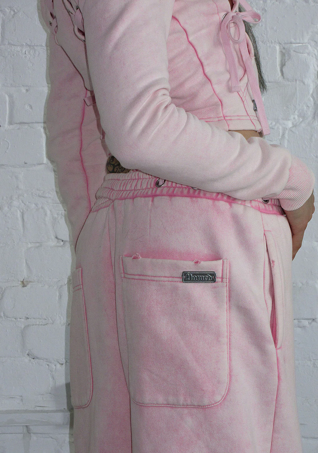 VENDETTA LACE UP OVERSIZED SWEATPANTS WASHED BABY PINK - Image 5